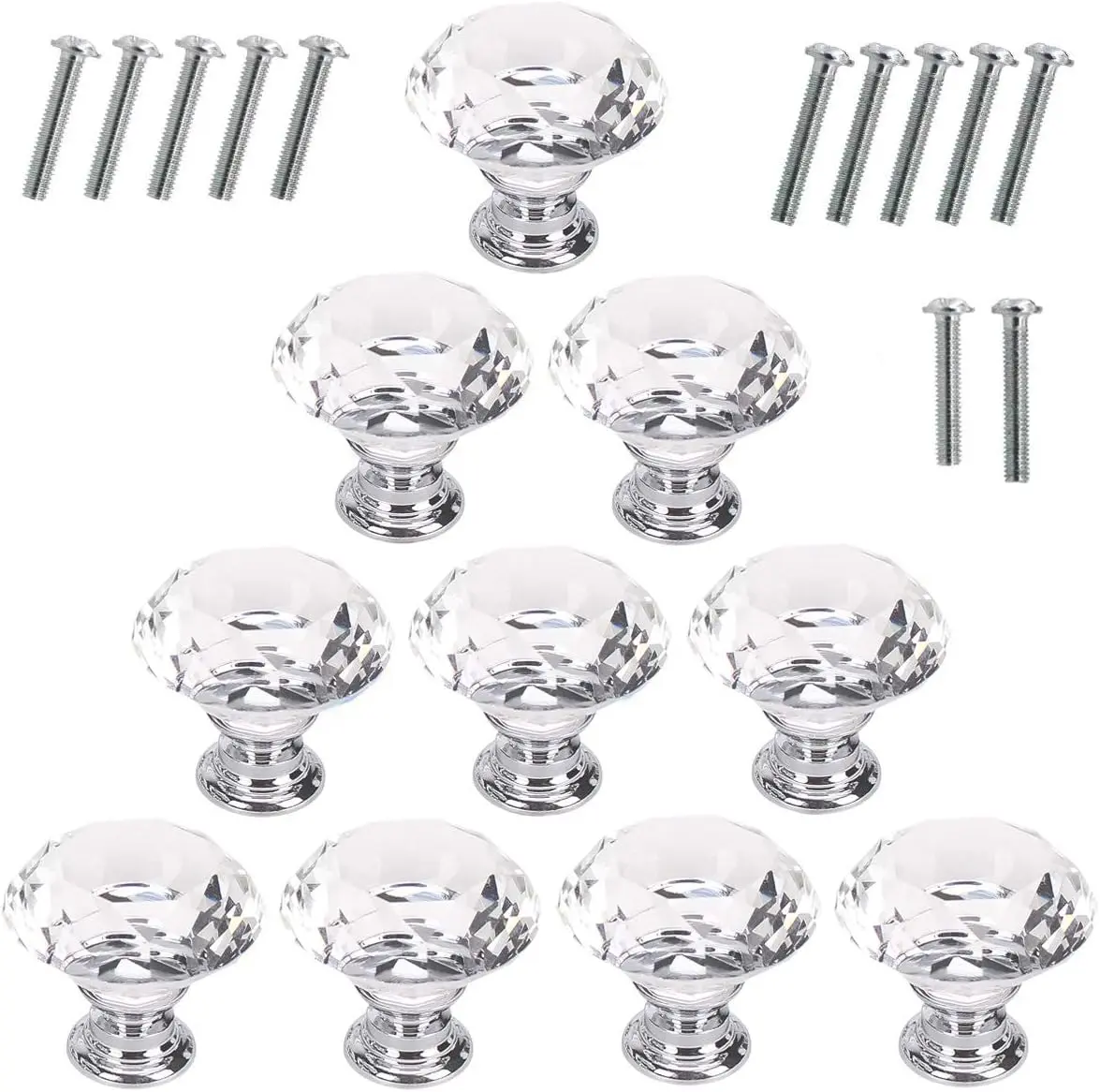 10 Pcs Pretty Diamond-Shape Crystal Glass Cabinet Knobs - 1.18 in Gorgeous Pull Handles with Comfortable Touch for Kitchen Cabinets, Nightstands, Hutches, Jewelry Stands