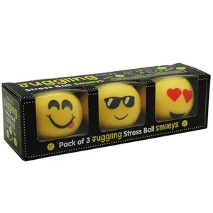 Pack of 3 Stress Juggling Smiley Balls - Emoji Smile Happy Face Squish Ball Toys