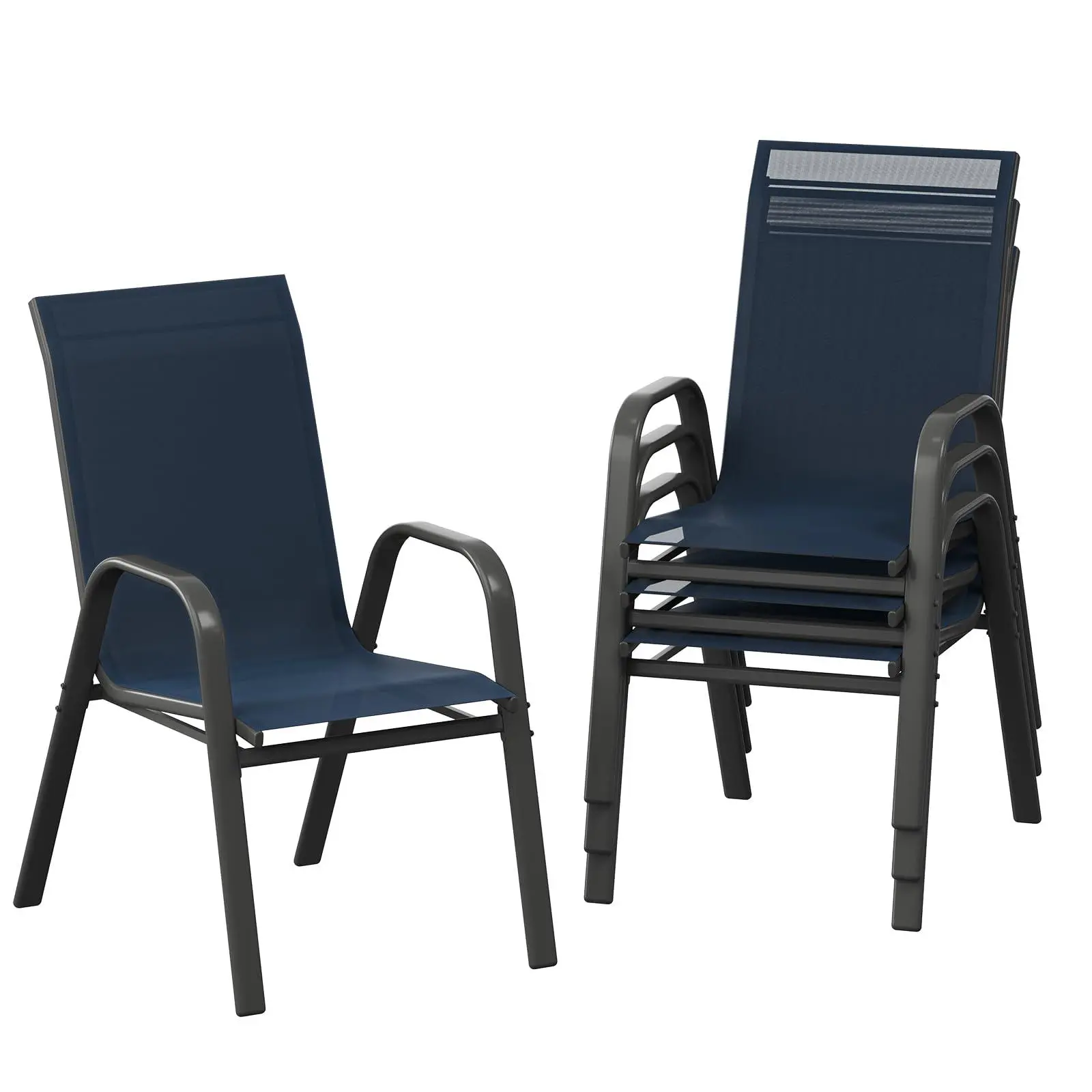 GARVEE Patio Chairs Set of 4, Outdoor Stackable Dining Chairs with Textilene Fabric, All-Weather Deck Stacking Chairs with High Back for Backyard Poolside Garden Balcony, Navy Blue