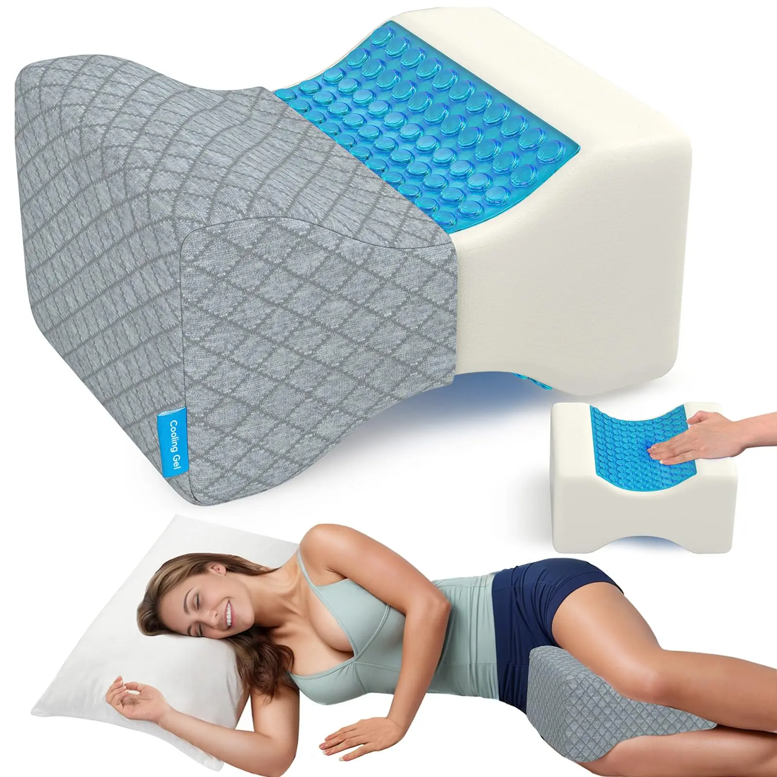Knee Pillow for Side Sleepers - Cooling Leg Pillow for Side Sleeping, Memory Foam Knee Pillow for Hip Pain, Lower Back Pain, Sciatica Pain, Knee Wedge Pillow with Contour Design,dorm essentials,back to school,home essentials,camping essentials