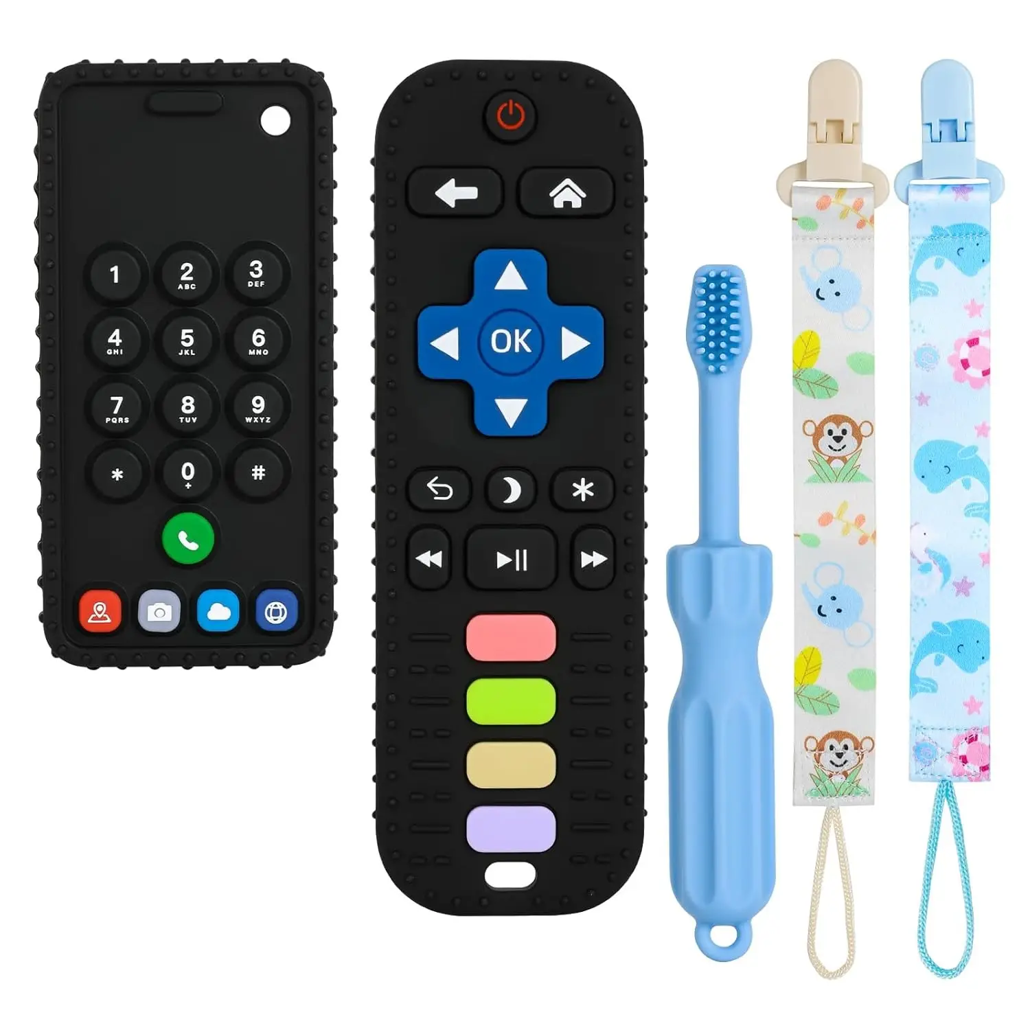 Baby Teething Toys - Remote Control and Cell Phone Shape - Teether for Babies 3-24 Months - BPA Free & Refrigerator Safe