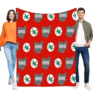 Ohio State Buckeyes Blanket Soft Cozy Lightweight Fleece Throw, Game Day Dorm Decor for OSU Fans, Ohio Map Buckeye Leaf Gift