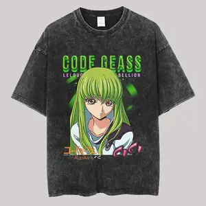 valentine shirts  Code Geass: Lelouch of the Rebellion C.C. Anime Print Oversized Washed Vintage Short Sleeve T-Shirt for Men