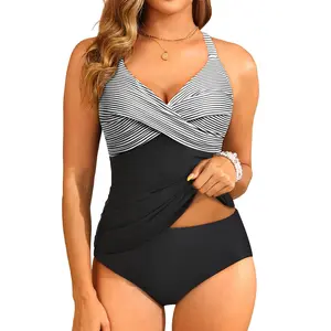 Tempt Me Women Ruched Tankini Swimsuit - Tummy Control Two Piece Bathing Suits Twist V Neck Swimwear with Bottom 2026