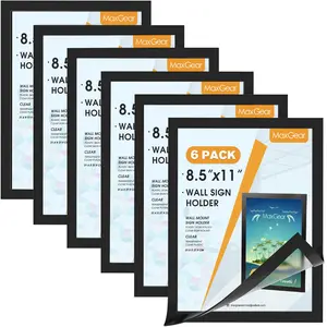 MaxGear Sign Holder 8.5 x 11 Wall Mount, Magnetic Clear Plastic Sign Holders, Self Adhesive Display Picture Frames, Display in Portrait or Landscape Format for Home, Office, Store, 6 Pack