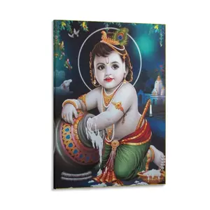 Lord Baby Krishna Wall Art Indian God Pictures Hindu Religion Paintings Decor Print