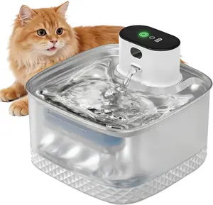 Petinstinct Wireless Cat Water Fountain, 2L Rechargeable Pet Fountain with Stainless Steel Tray, Ultra Quiet Pump, Motion Sensor & Anti-Dry Burn, Auto Water Dispenser for Cats Dogs, White (1 Filter)