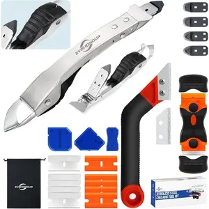 Silicone Caulking Tool Kit, Stainless Steel Caulk Remover Tool, 4 in 1 Grout Removal Tool with Comfortable Grip