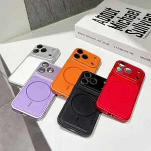 Minimalist Magnetic Phone Case Cover For iPhone 17 16 15 14 13 Pro Max Smartphone Leather-Textured Shockproof Protective Case Accessories