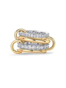 CZ Inlaid Interlocking Stackable Rings, Two-Tone Mixed Metal Stacking Jewelry, Anxiety Relief Statement Rings for Women, Versatile Daily & Party Wear, Great Jewelry Gifts for Her / Hot Fashion Rings for Women / Two-Tone Connected Statement Jewelry