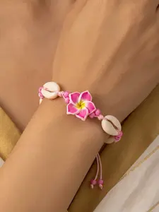 Hawaiian Tropical Bohemian Handmade Bracelet, Soft Clay Flower Shell Woven Wristband, Relaxing Atmosphere Jewelry, Summer Vacation Accessory