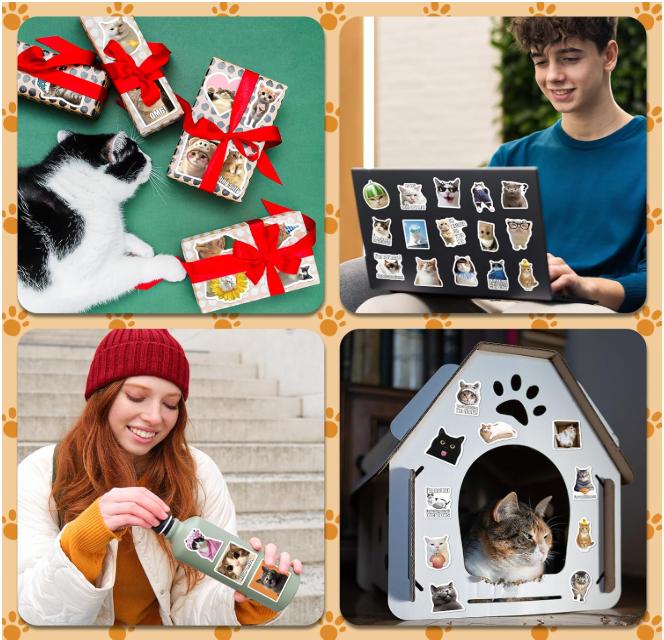 100 Cute Cat Stickers  | Kawaii Aesthetic Vinyl | No Repeats, Waterproof| Perfect for Journals & Water Bottles| Fun Gift for Kids & Teens