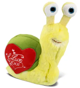 DOLLIBU 5.5 in Polyester Yellow Valentine's Stuffed Snail - Red Heart Accent, "I Love You" Design - Personalized Valentine Gifts for Stuffed Toy Enthusiasts