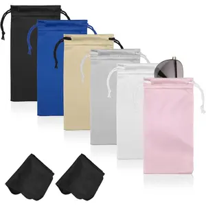 6 Pcs Microfiber Glasses Sunglasses Pouch with 2 Cleaning Cloths, Soft Drawstring Storage Bag for Phone, Eyeglass Case