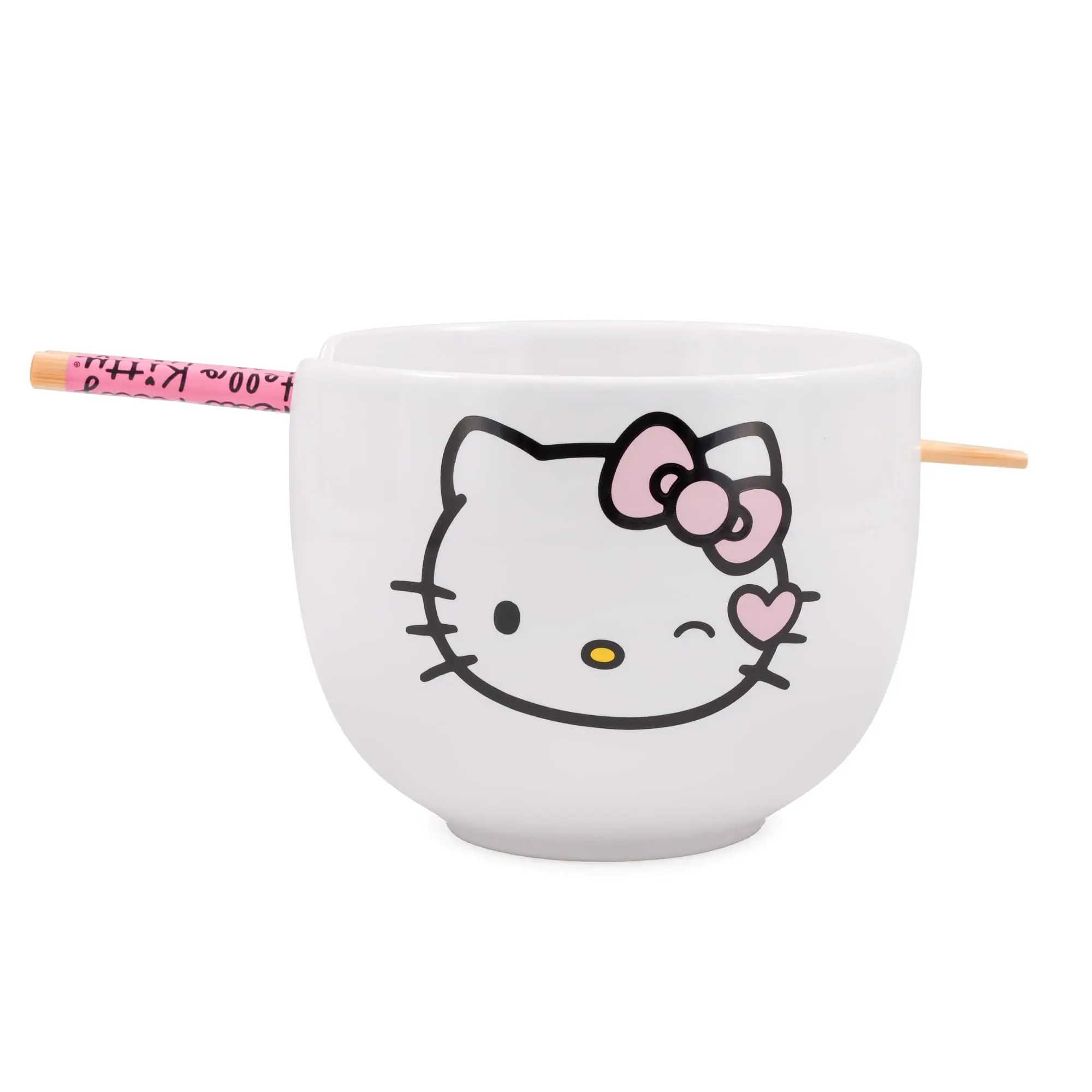 Sanrio Hello Kitty Winking 20oz Ceramic Ramen Bowl Set with Chopsticks, Fun Look Kitchenware Tableware for Ramen Serving