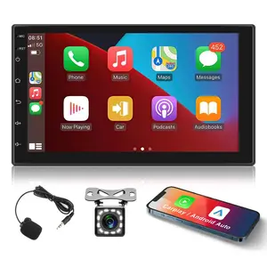 【Roinvou】Double Din Car Stereo Radio 7'' Touch Screen D-Play Universal Car Multimedia Player with Bluetooth FM Radio Receiver Support TF/USB Rear View Camera Carplay Wired Android Auto Mirror Link - Automotive