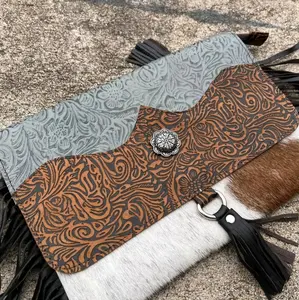 wristlet genuine leather cowhide clutch
