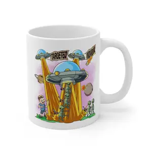 Alien Abduction Coffee Mug — Retro UFOs & 'Targeted' Cartoon Design