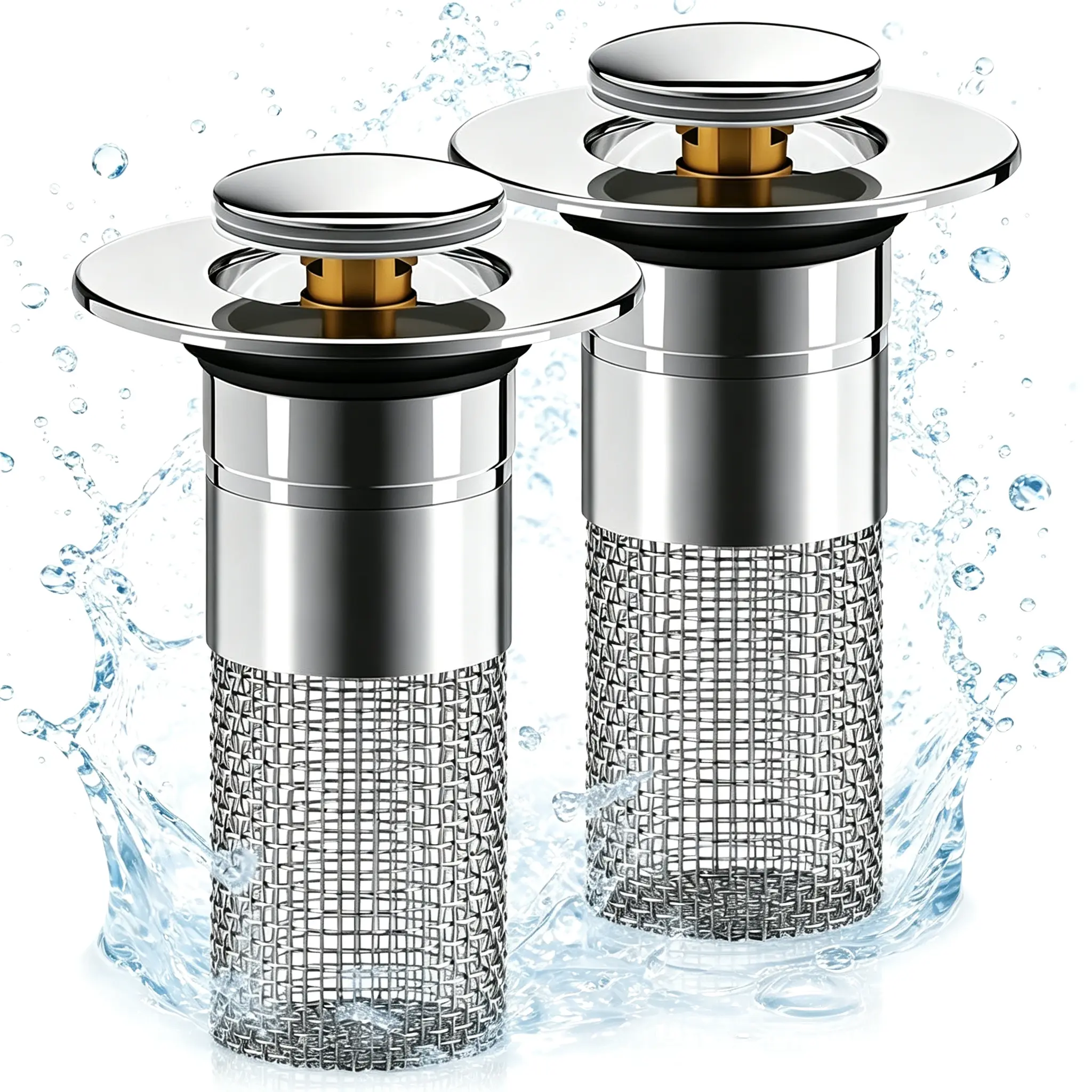 2pc bathroom sink drain strainer,Pop Up Sink Drain Strain, Bathroom Sink Stopper with Removable Stainless Steel, Filter Basket Hair Catcher Hair Catcher