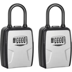Portable Key Lock Box, Lock Box Wall Mounted for House Key, Car Keys, 6 Key Capacity, Weatherproof Resettable Code (2 Pack, Grey)