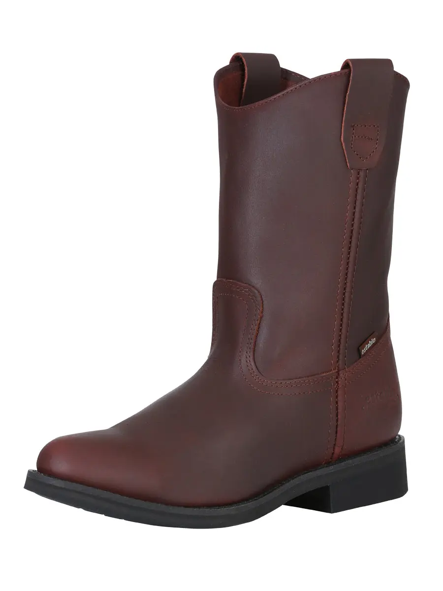 Establo Men's Plain Round Toe Work & Safety Boot in Grasso Leather with Cuban Heel and Durable Rubber Sole, Shoe, All Weather Grip, Closed Toe, Work Wear, Walking Shoes, Slip Resistant