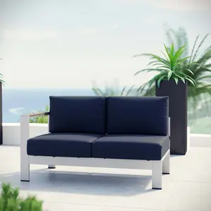 Modway Shore Left-Arm Corner Sectional Outdoor Patio Aluminum Loveseat in Silver Navy