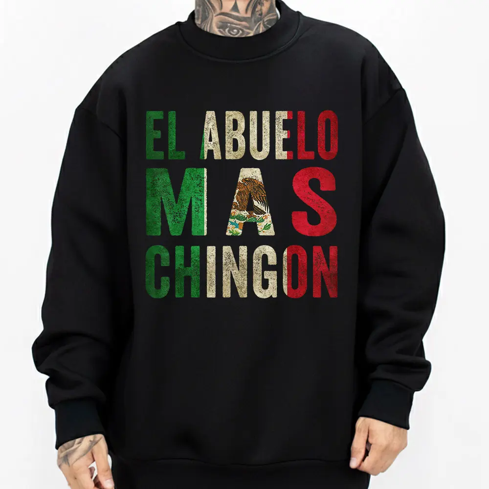El Abuelo Mas Chingon Mexican Grandpa Chicano Clothing Lowrider Style Chicana Art Gangster Clothes Cholo Outfit Cotton Fabric Unisex Hoodie for Men and Women Long Sleeve Casual Streetwear