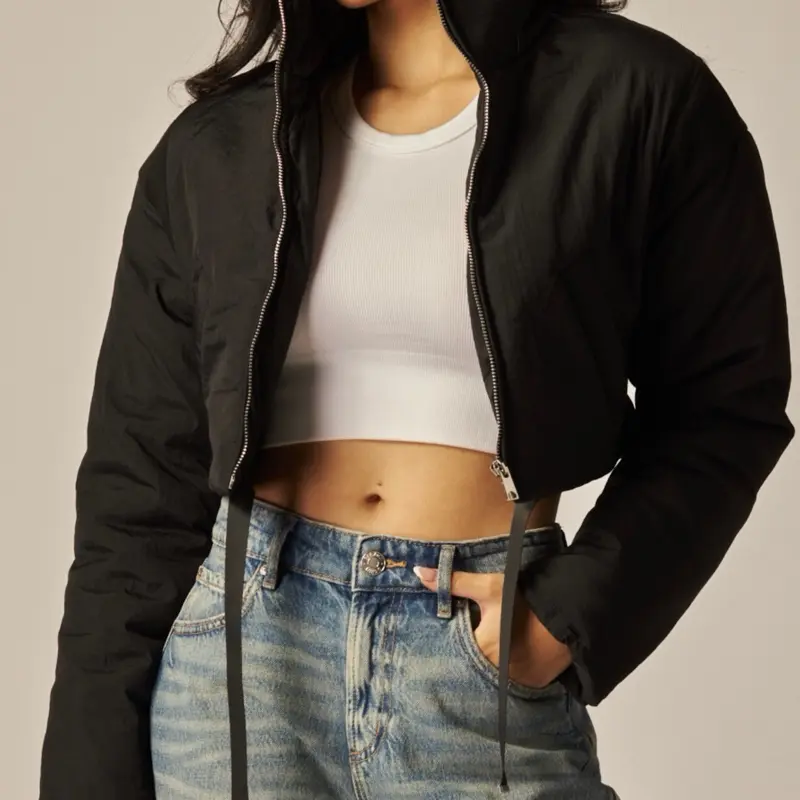 Cropped Break Line Bomber Jacket