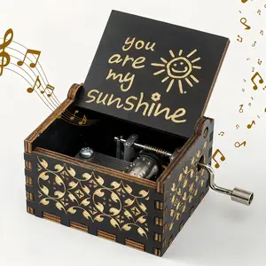 You Are My Sunshine -  Letter Pattern Music Box,Wood Antique Engraved Musical Case for Loved Ones Gifts for Lover Boyfriend Girlfriend Husband Wife,Hand-cranked Music Box Ornaments