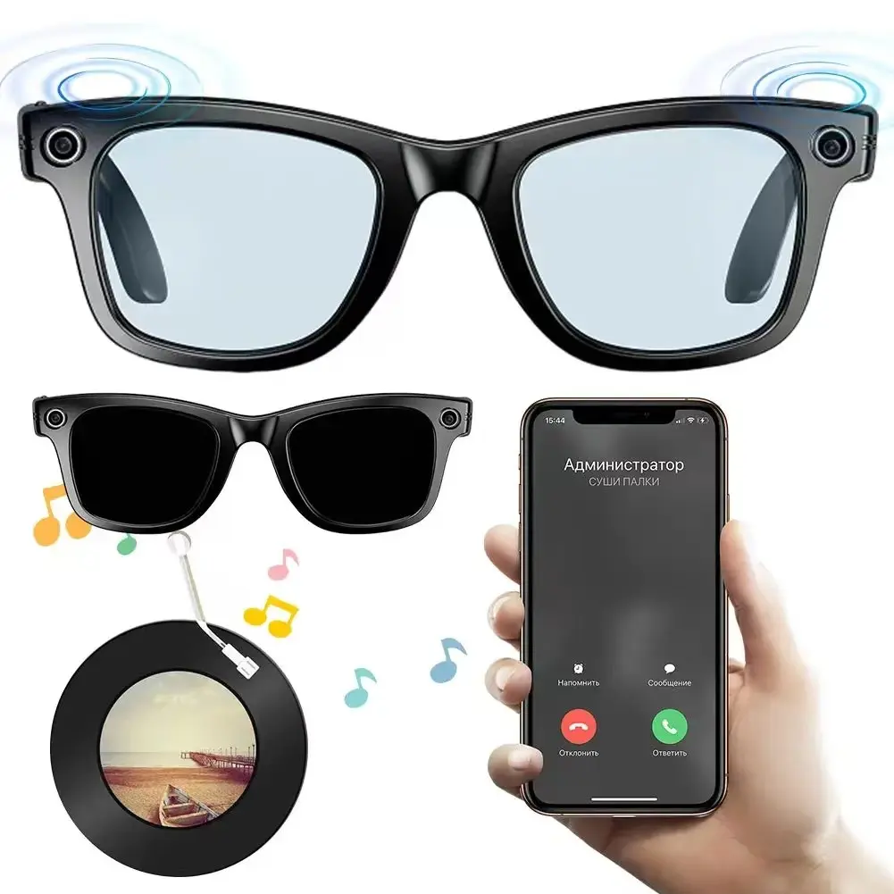 Smart Ai Camera Glasses with 8mp Color-Changing Lens, Touch Control, Travel & Outdoor Use, Real-Time Translation, Bluetooth-compatible, UV Protection, Multifunctional Wearable Smart Glasses, Smart Glasses Sunglasses