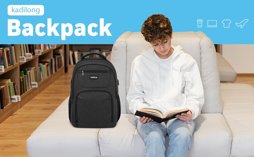 kadilong 15 Inch Laptop Backpack, Large Capacity Backpack with USB Charging Port & Headphone Jack, Water Resistant Multi-Compartment Bookbag for Teens, College Students, Working Adults, School, Work, Office, Business Trips, Travel & Daily Commute