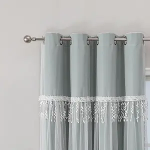 Fresh Style Dual Layer Blackout Privacy Grommet Curtains, Modern Minimalist Star Print Sheer Drapes for Living Room, Perfect for Ramadan Decor