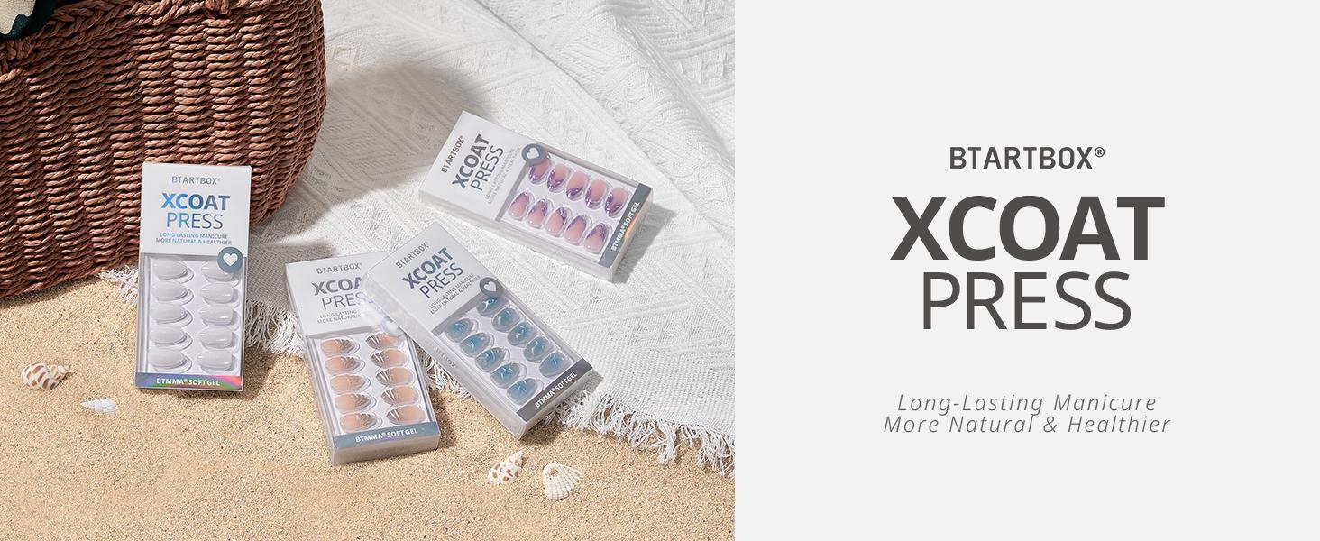 BTArtbox French Tip Press On Nails - Lamp-Curable Blush Red Almond Press On Nails with Glue for Women, Silver Outline Soft Gel Glue On Nails in 15 Sizes - 30 Stick On Nails Kit, Lolita Razor