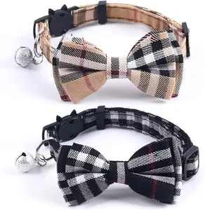 2pc Cat Collars Breakaway with Cute Bow Bell - Collar Plaid Cat Collar with Removable Bowtie Cat Collar for Cats
