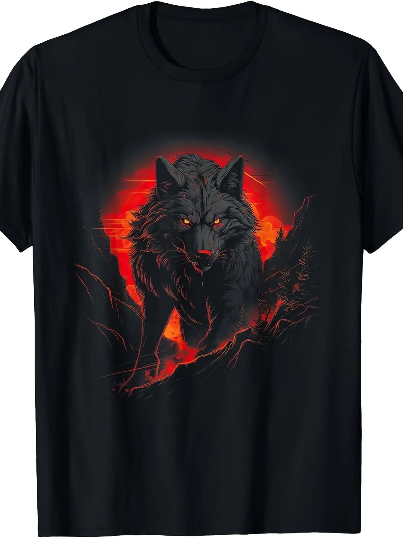 Black Wolf Wolf Black Horror Mythical Fantasy T-sh unisex soft cotton short sleeve t shirt, vintage graphic casual tee for men women teens, perfect birthday holiday gift for camping travel gym daily street  wear