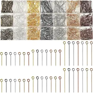 Junkin 1400 Pcs Eye Pins Mix Jewelry Findings 0.63 * 0.79 * 1.18 in Open Eye Head Pins Findings for Jewelry Making DIY Necklace Bracelets(Vintage Colors)