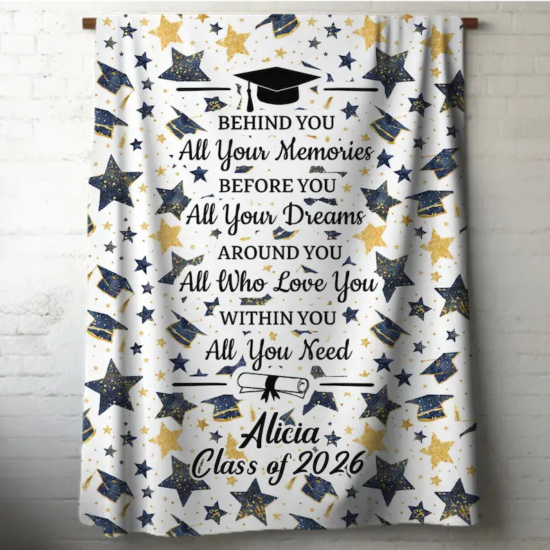 Personalized Graduation Blanket with Custom Name and Year: Congrats Grad Quote Seniors Gift
