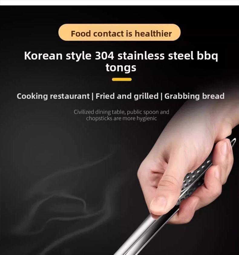 Stainless Steel BBQ Tong Steak Clip Kitchen Food Tongs Non-Slip Barbecue Clamp Cooking Utensils 304 Grade Easy Grip Comfortable Anti-Slip Texture