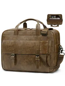 Men's Messenger Bag 16 Inch Laptop Case Vintage Leather Waterproof Briefcase Large Capacity Computer Shoulder Bag Travel Essentials