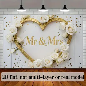 Mr & Mrs Wedding 2D Flat Banner Decoration White Polyester Photo Props for Home Room Wall Party Decor Ornaments