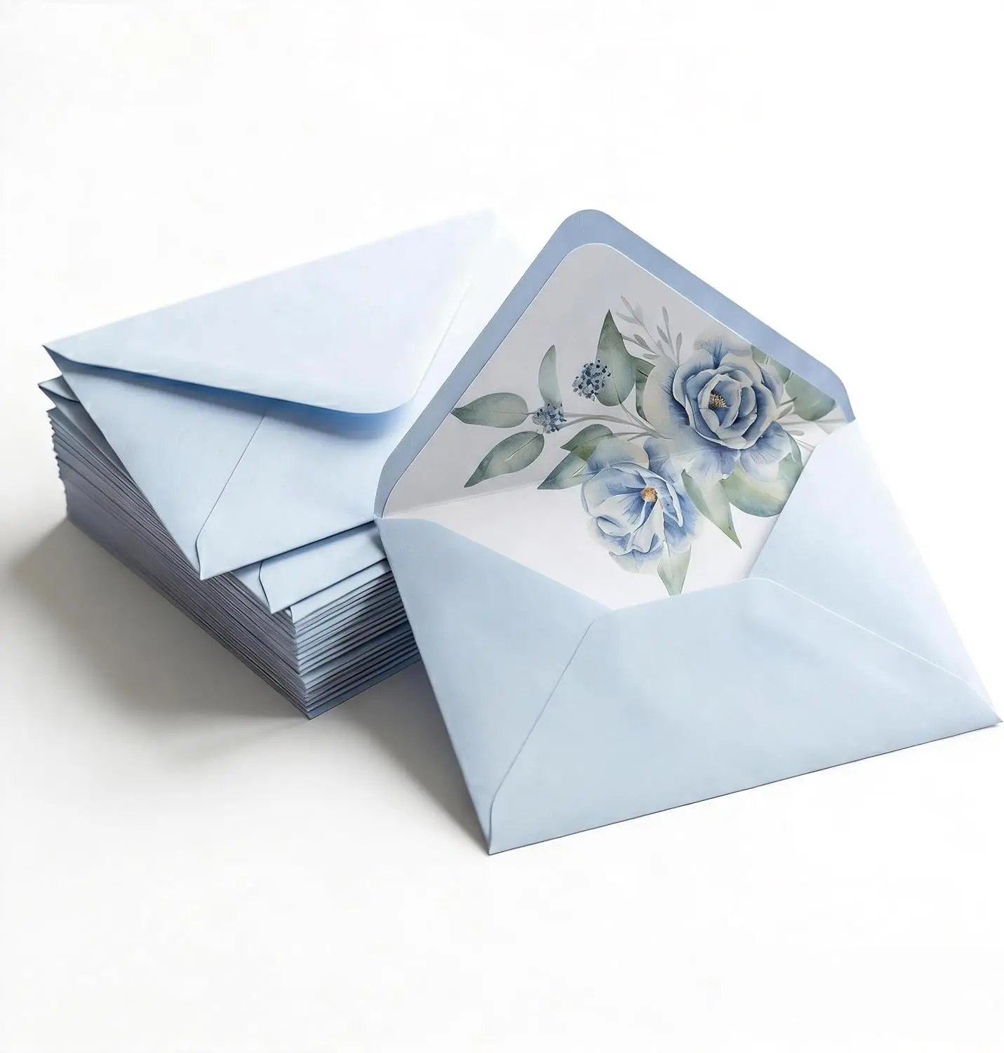 50 Pcs Baby Blue Envelopes Floral Pattern 5x7 Envelopes for Wedding Invitation Cards, Greeting Cards, Birthday Baby Shower Invitations