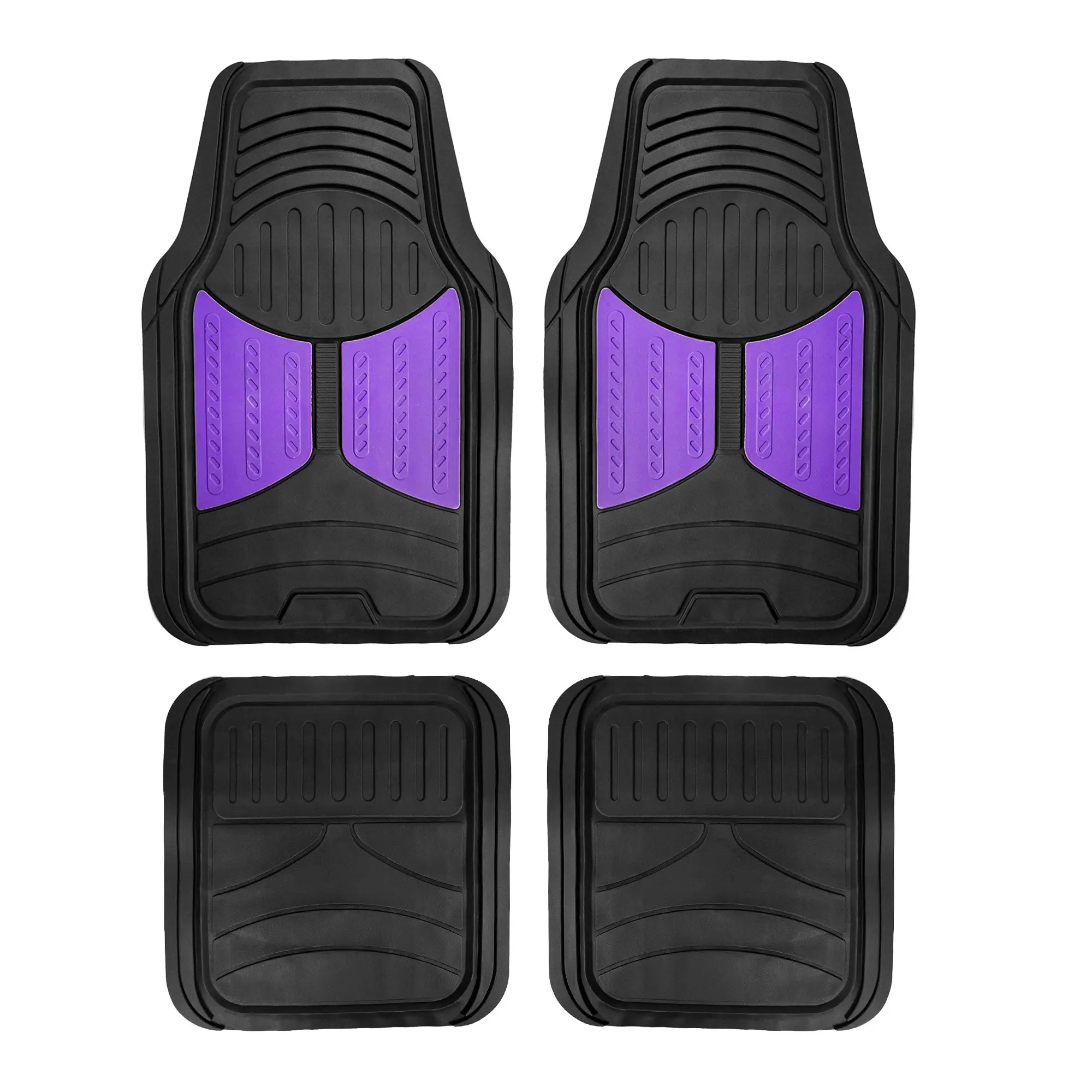Trimmable Full Set Car Floor Mats Kit - Car Interior Accessory, ClimaProof, Non-Slip Durable Rubber, Fluid Leakage Stopper (Purple)