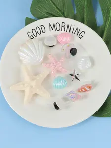 DIY Hawaiian Starfish Seashell Shoe Charms 12PCS Set for Croc Clogs Iridescent Shell Tropical Fish Ocean Beach Accessories to Customize Shoes