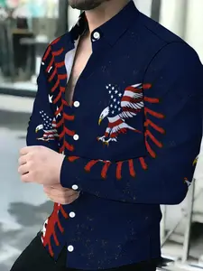 Men's Long Sleeve Shirt American Flag Eagle Novelty Pattern