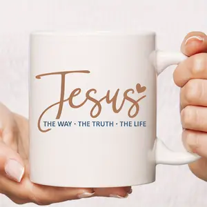 1pc 11oz Christian Coffee Mug with "Jesus The Way The Truth The Life" Bible Verse - Elegant Script Design, Dishwasher Safe Inspirational Gift for Women, Sisters in Christ, Religious & Spiritual Occasions, Motivational Drinkware| Stylish Mug| Durable Drink