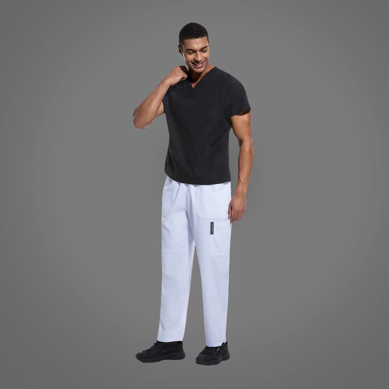 Cimmuovere Men's Tapered Cargo Pants White Straight Leg Loose Fit Long Natural Waist Elastic Waistband Non-Stretch Polyester Fabric for Work Construction