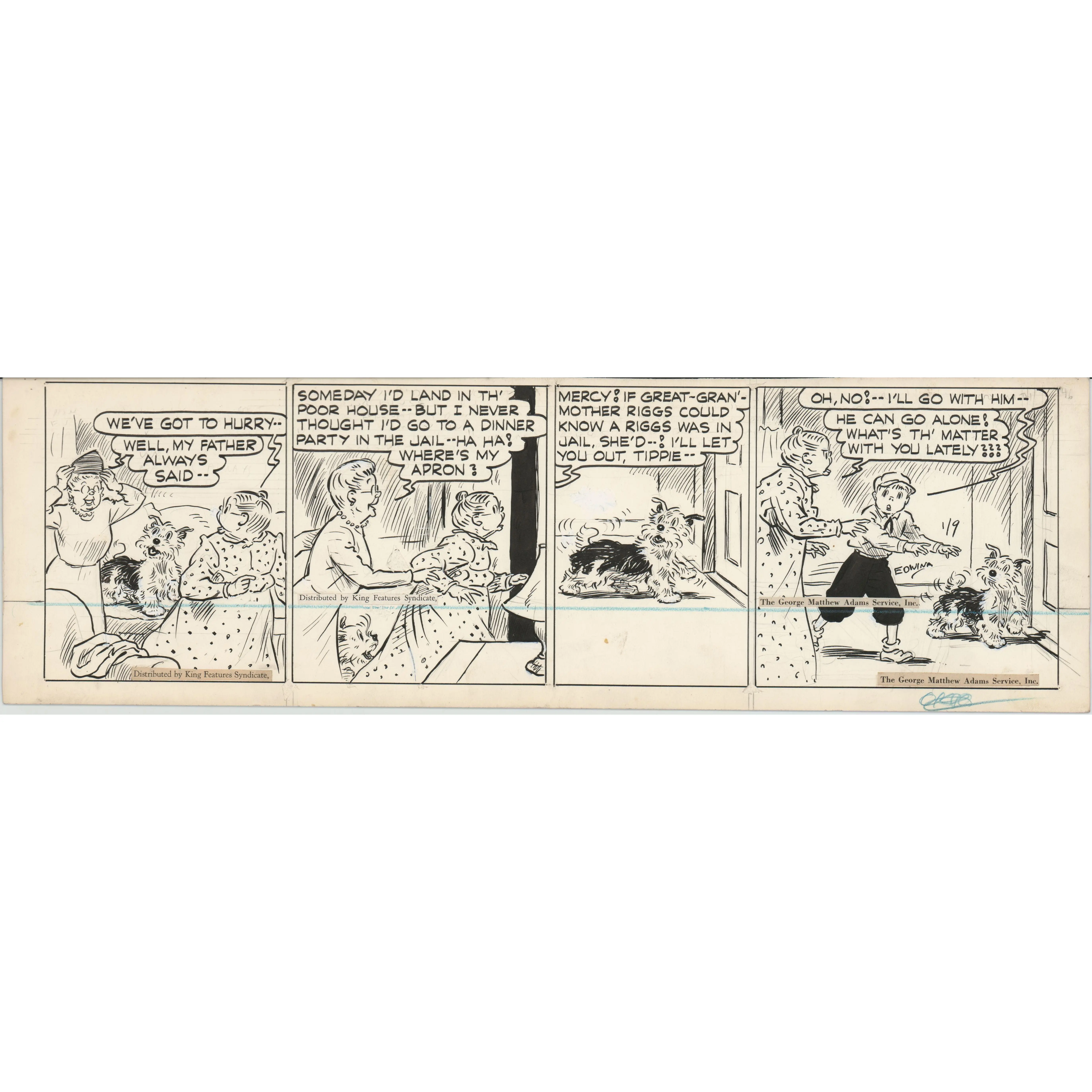 Cap Stubbs and Tippie Original Ink Daily Comic Strip Art Signed and Drawn by Edwina Dumm 1946 8-504