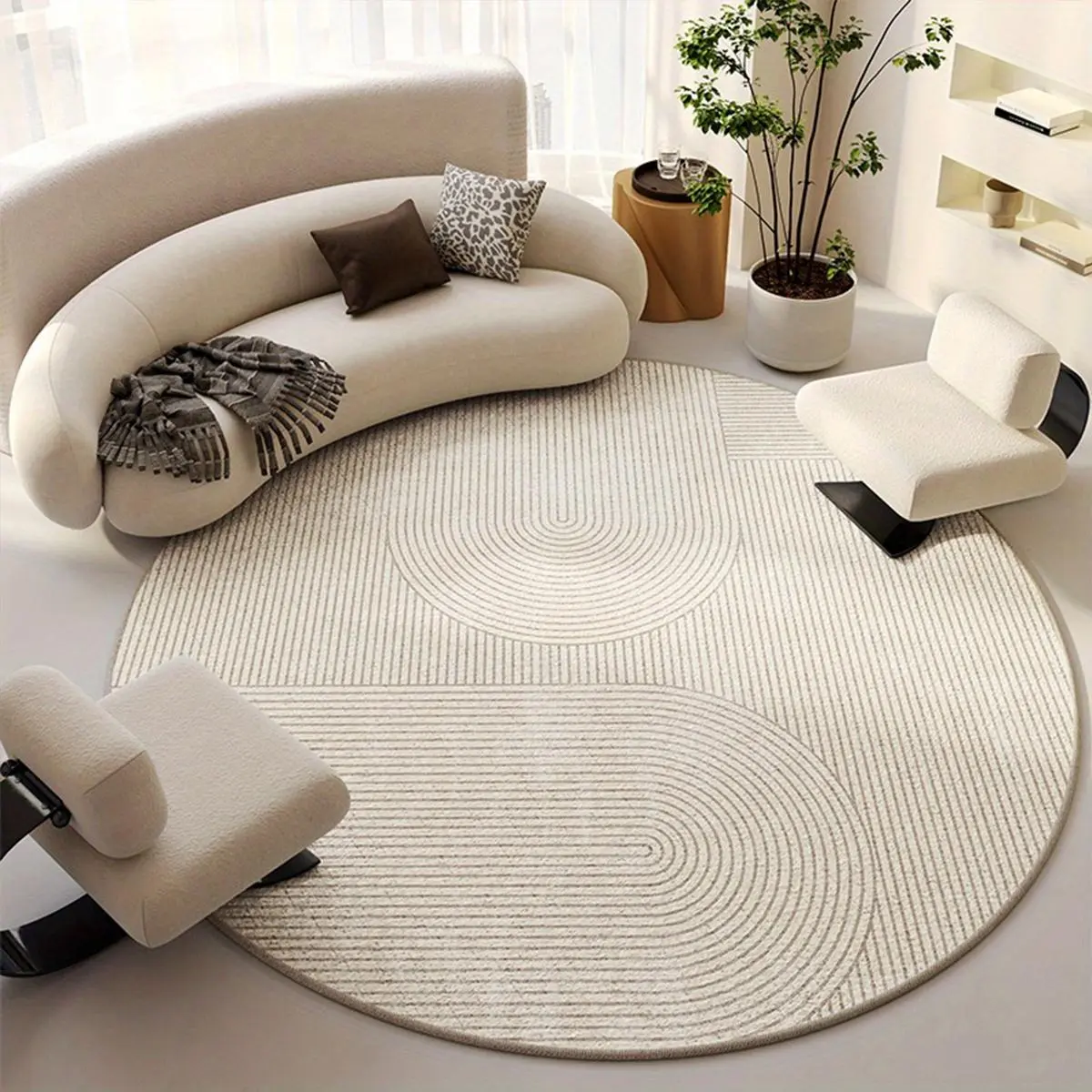 Solid Color Round Area Rug, Modern Indoor Rug, 1 Count Modern Art Non-slip Washable Soft Floor Mat, Decorative Carpet for Home Living Room Bedroom Study Room, Home Decor Machine Washable Rugs, Minimalist Rug, Home Decoration Mat, Household Decorative Rug