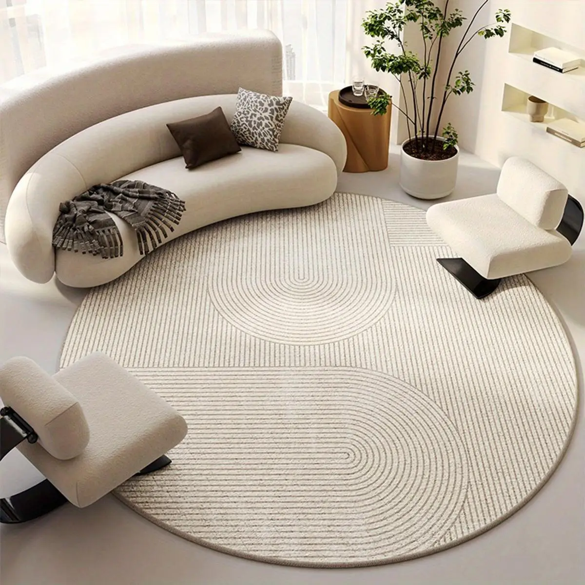 Solid Color Round Area Rug, 1 Count Modern Art Non-slip Washable Soft Floor Mat, Decorative Carpet for Home Living Room Bedroom Study Room, Home Decor