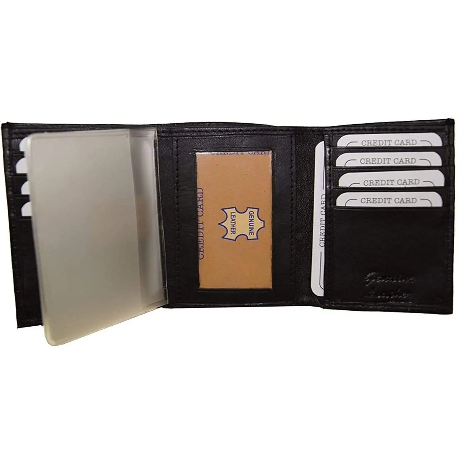 CORY Leather Trifold Credit Card Fixed Middle Window ID Wallet